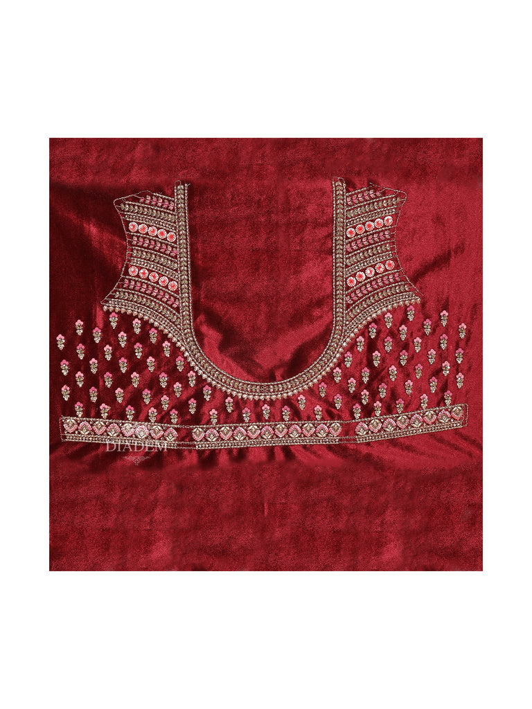 Velvet Lehenga With Floral Embroidery