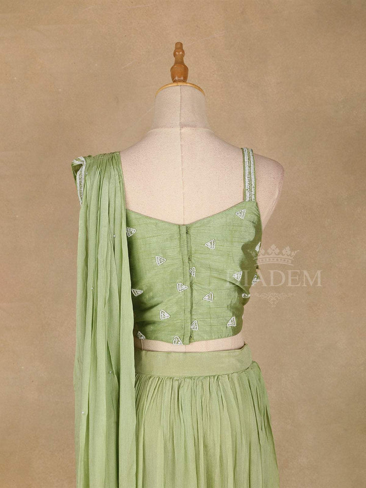 Pista Green Ready to wear Saree with Sequin Embroidery Designs, Paired with Designer blouse and Waist Belt - Diadem