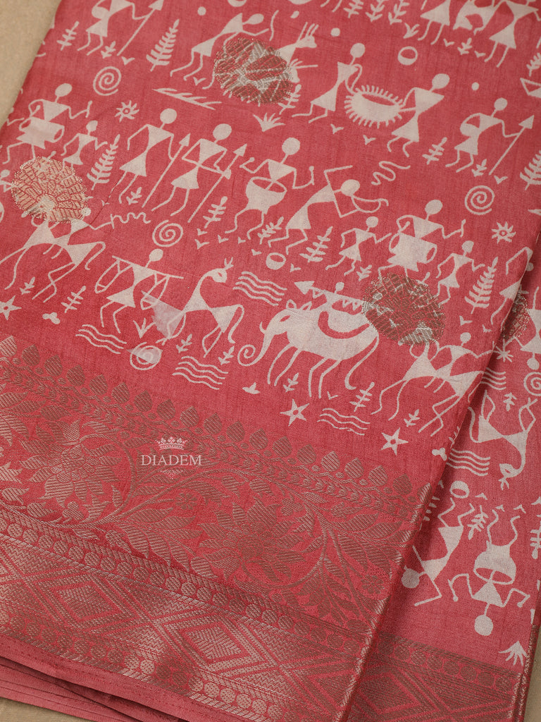 Warli Designed Pink Chanderi Silk Saree