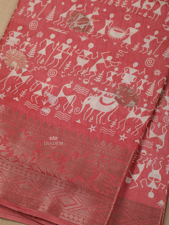 Pink Warli Designed Chanderi Silk Saree - Diadem