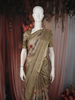 warm Beige Floral Printed Design Tussar Saree with Small Zari Border
