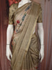 warm Beige Floral Printed Design Tussar Saree with Small Zari Border
