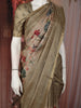 warm Beige Floral Printed Design Tussar Saree with Small Zari Border