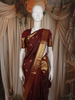 Deep Maroon Striped and Peacock Butta Zari Woven Design Pure Kanchipuram Silk Saree with Zari Border