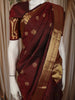 Deep Maroon Striped and Peacock Butta Zari Woven Design Pure Kanchipuram Silk Saree with Zari Border