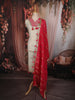 Soft Ivory Cream Mirror Embroidered Design Tissue Silk Unstitched Salwar Material with Contrast Dupatta