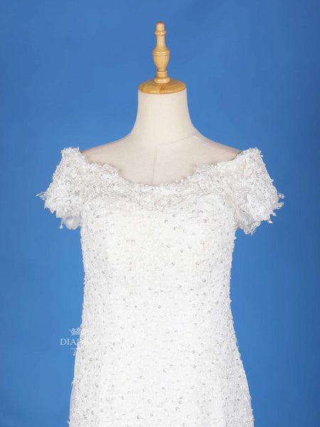 White Net Floral lace and Beads Wedding Gown - Diadem