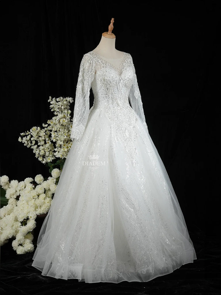 Wedding Gown in White with Sequins