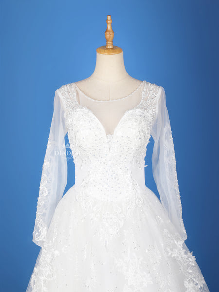 Floral Lace Beads Wedding Gown