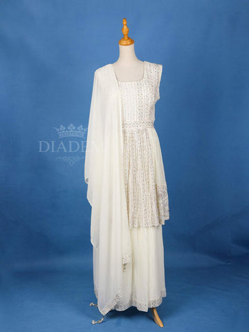 White Embroidery Palazzo Salwar Suit for Girls - Diadem