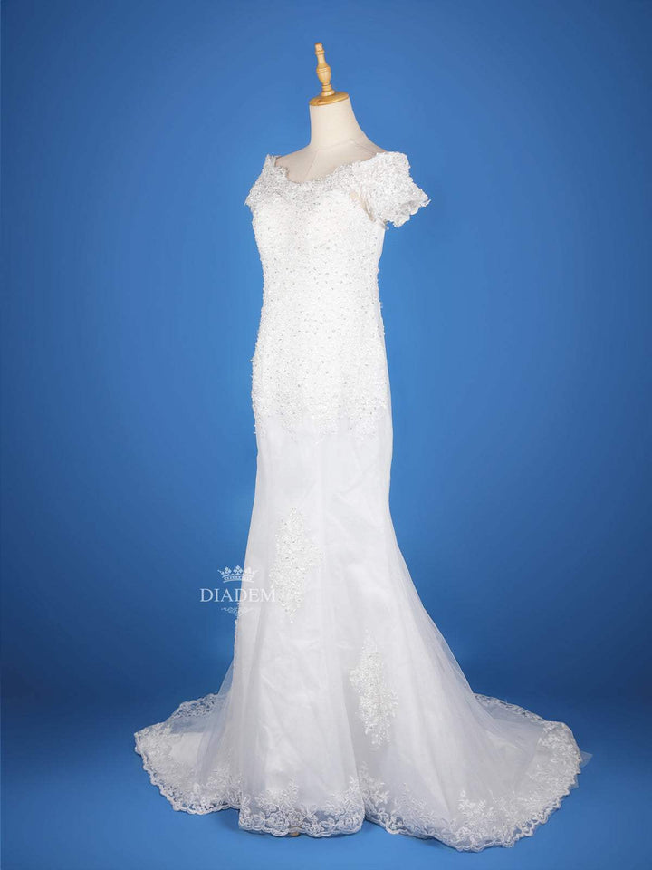 White Net Floral lace and Beads Wedding Gown - Diadem