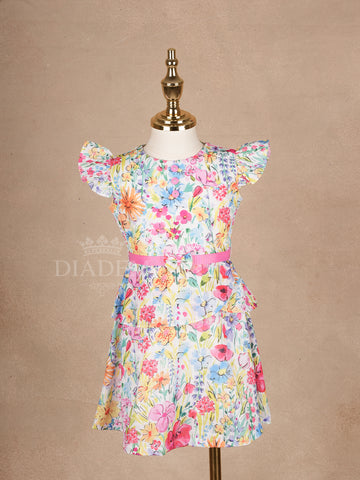 White Frock Colorful Floral Designs