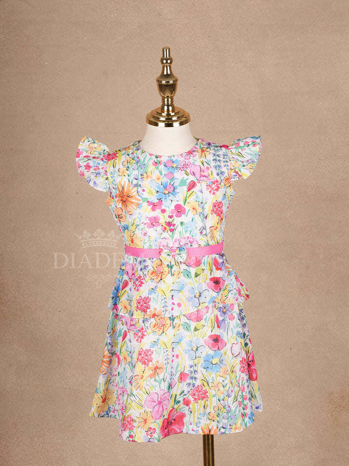 White Frock Colorful Floral Designs