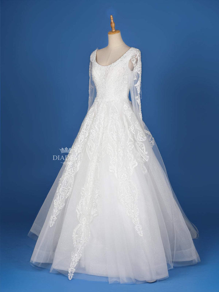 White Net Floral lace Wedding Gown - Diadem