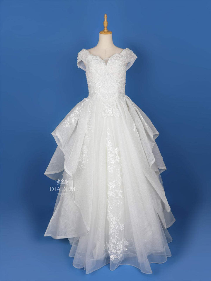 White Net Floral lace and Beads Wedding Gown - Diadem