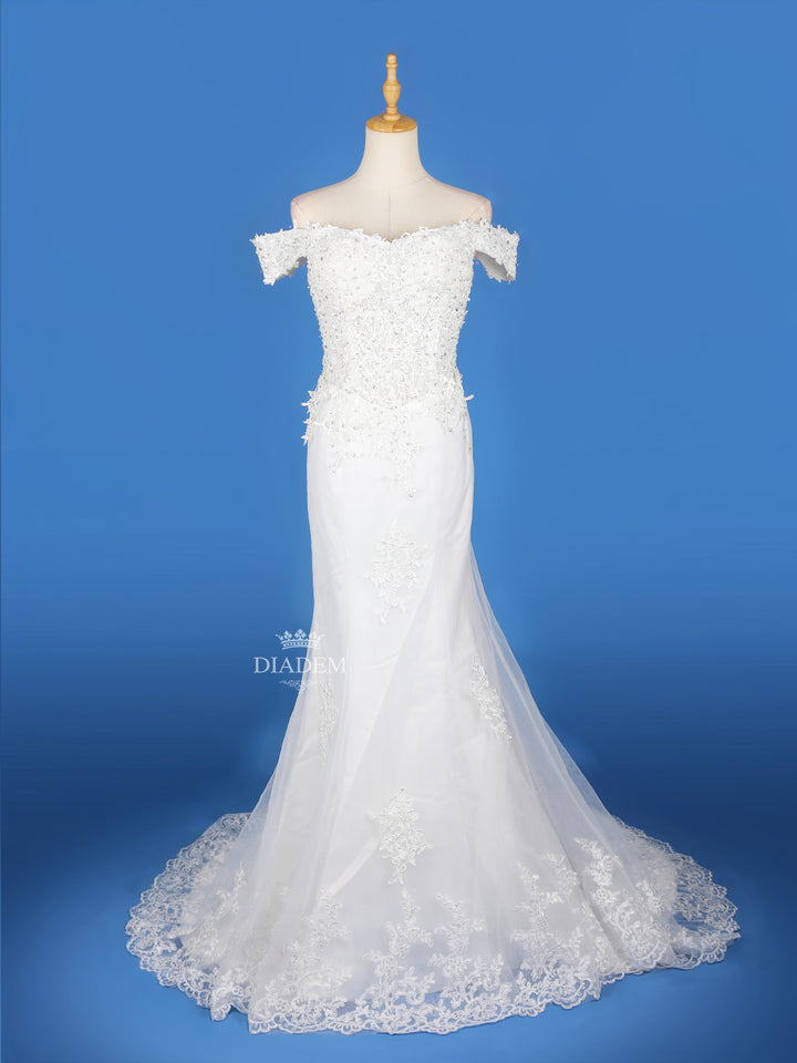 White Net Floral and Sequin Embroidery Wedding Gown - Diadem