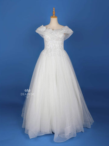 White Net Sequin Embroidery Designed Wedding Gown - Diadem