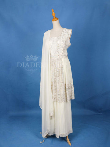 White Embroidery Palazzo Salwar Suit for Girls - Diadem