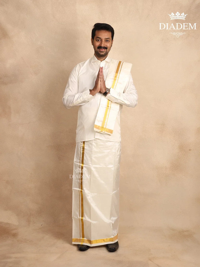 White Pure Silk Dhoti with Shirt