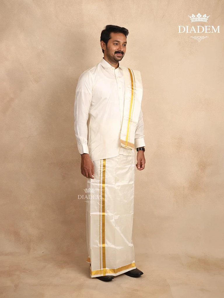 Silk Dhoti with Shirt Paired with Towel