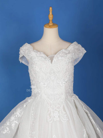 White Net Floral lace and Beads Wedding Gown - Diadem