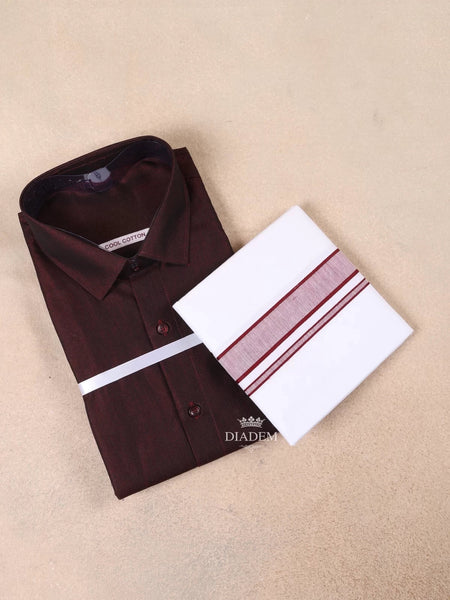 Elegant Wine Cotton Full-Sleeve Shirt 