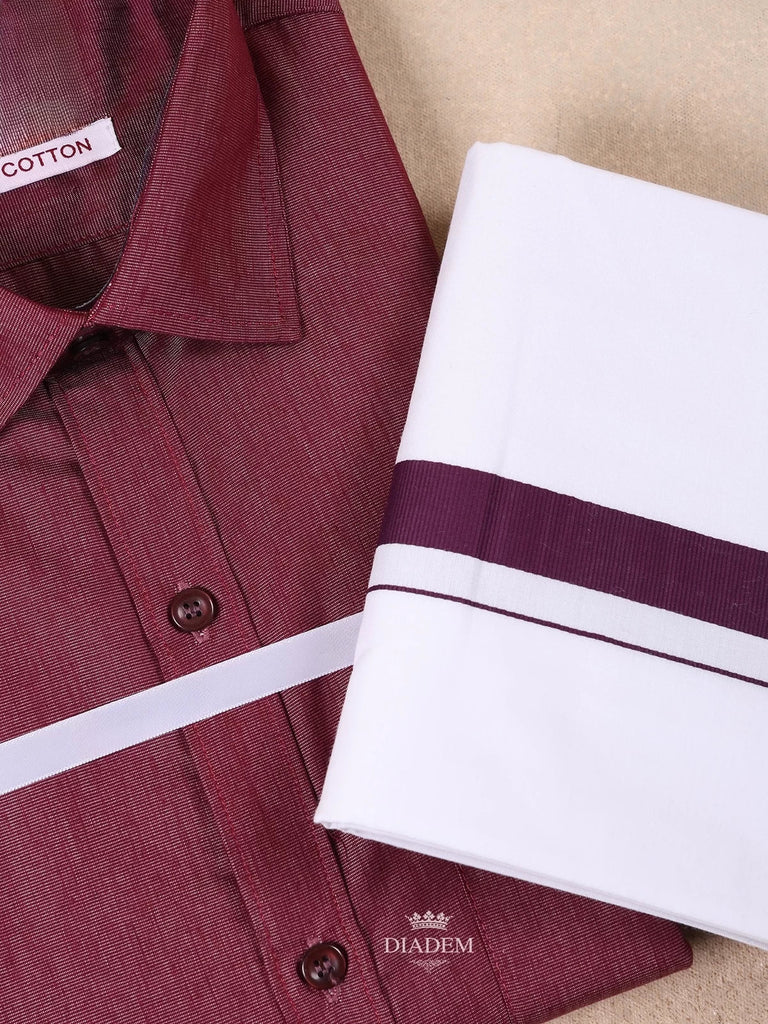 Full Sleeve Wine Cotton Shirt with Matching Border