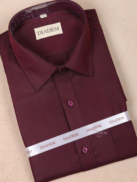 Plain Wine Cotton Collared Shirt