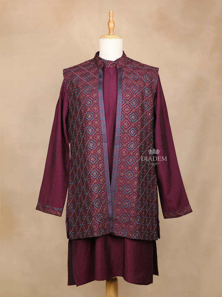 Wine Raw Silk Sherwani