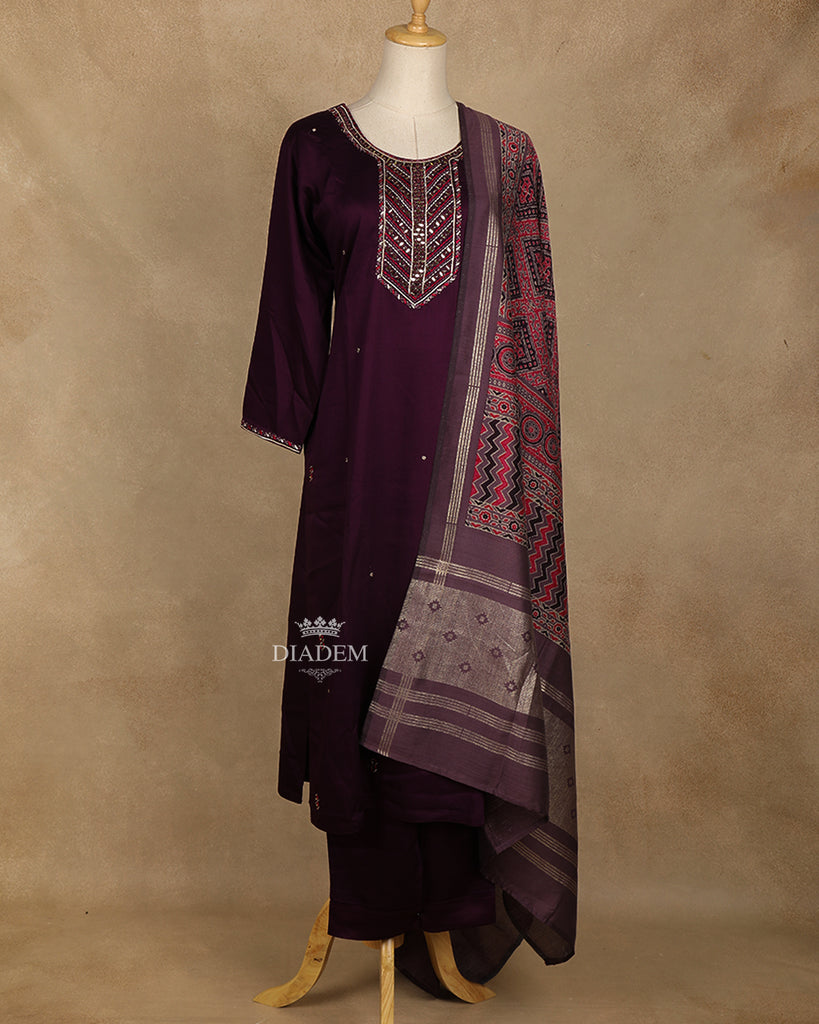 Wine Straight Cut Salwar Suit Mirror