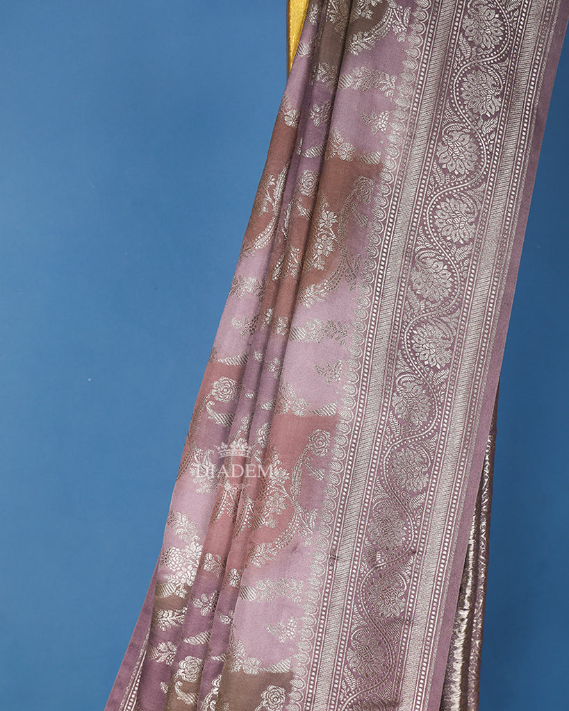 Woodrose Pink Banarasi Silk Saree Floral