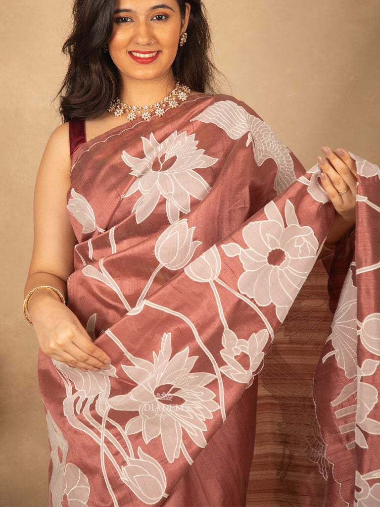 Woodrose Pink Thread Work Saree