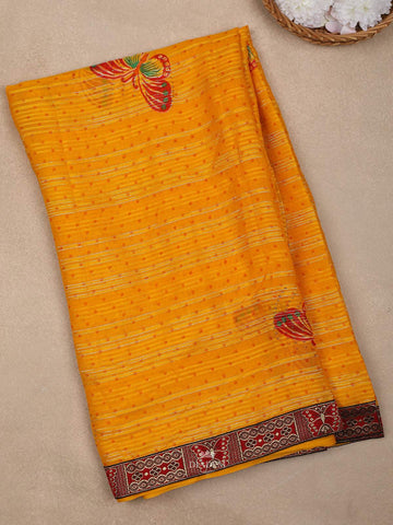 Yellow Butterfly Printed Chiffon Saree - Diadem