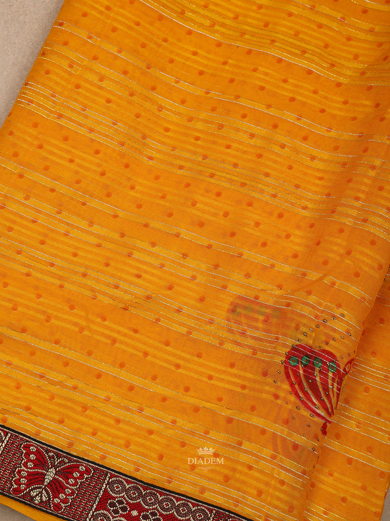 Yellow Chiffon Saree Butterfly Print Designer