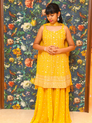 Yellow Embroidered Palazzo Suit