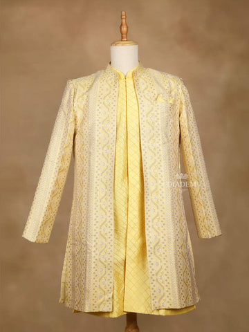 Yellow Embroidery Indo-Western Sherwani Suit, with Pant - Diadem