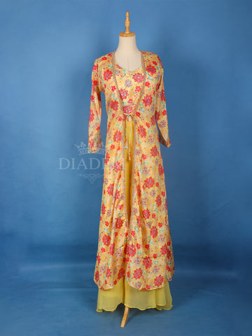 Yellow Floral Printed Palazzo Suit