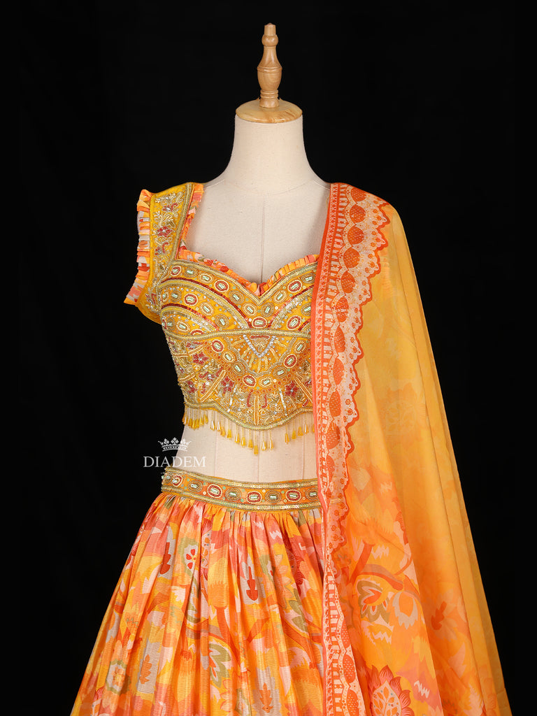 Yellow Georgette Lehenga With Floral Print