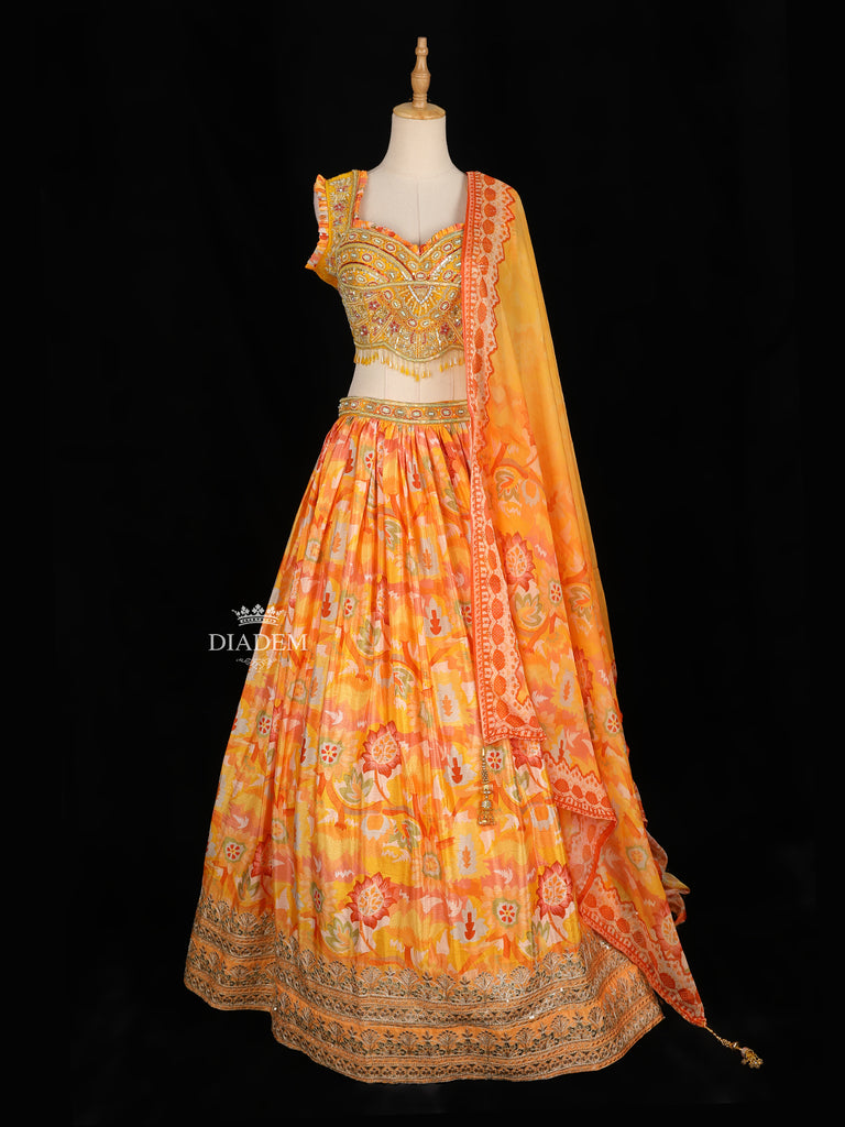 Yellow Georgette Lehenga Floral