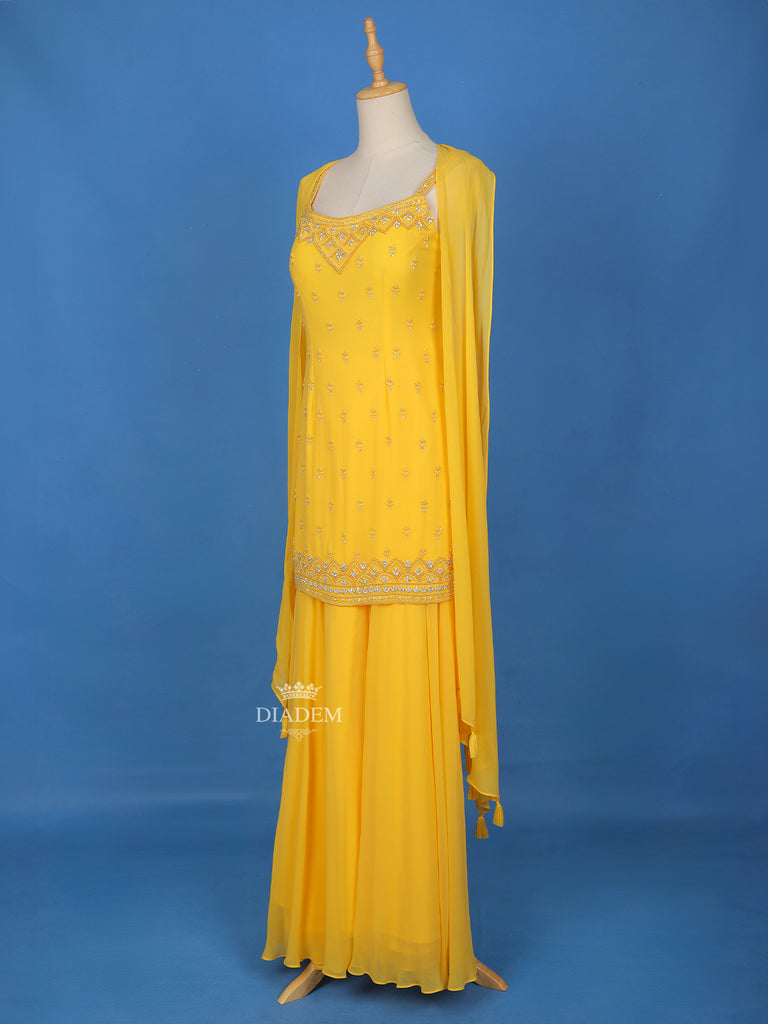 Yellow Georgette Palazzo Suit Floral Embroidery