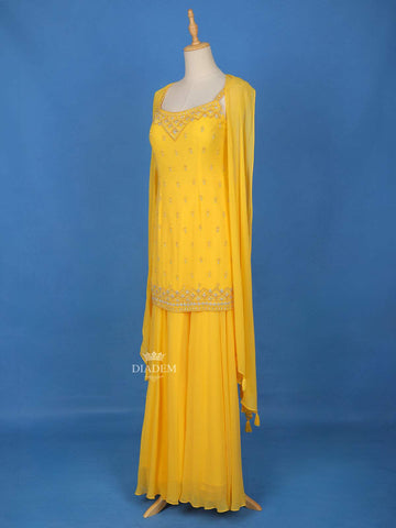 Yellow Floral Embroidered Georgette Palazzo Salwar Suit Online - Diadem