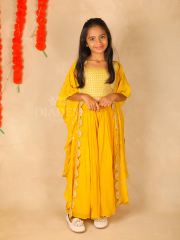 Yellow Georgette Palazzo Suit with Sequins