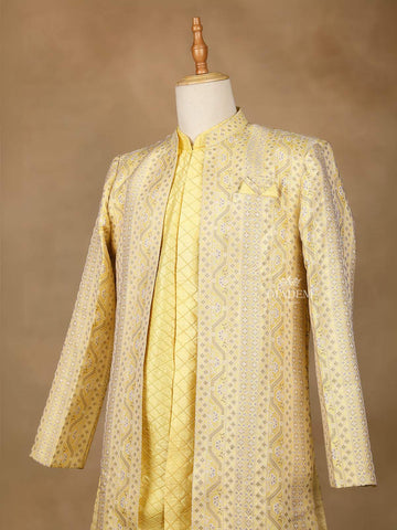 Yellow Embroidery Indo-Western Sherwani Suit, with Pant - Diadem