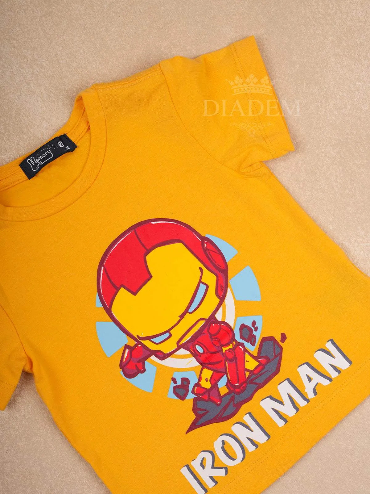 Yellow Cotton Half Sleeve T-Shirt with Iron Man Printed design for