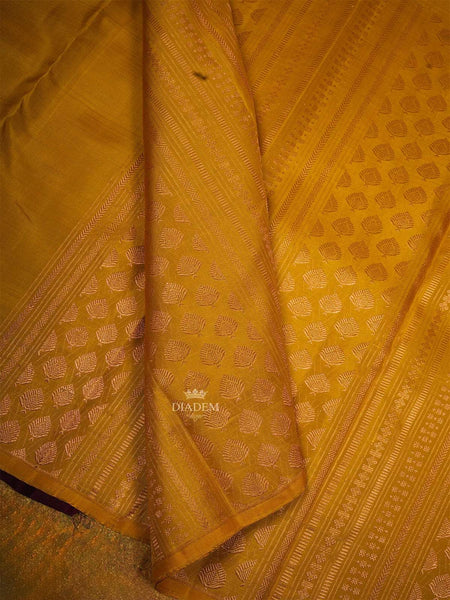 Yellow Pure Kanchipuram Silk Saree with Floral and Geometric Design on the Body and without Border - Diadem