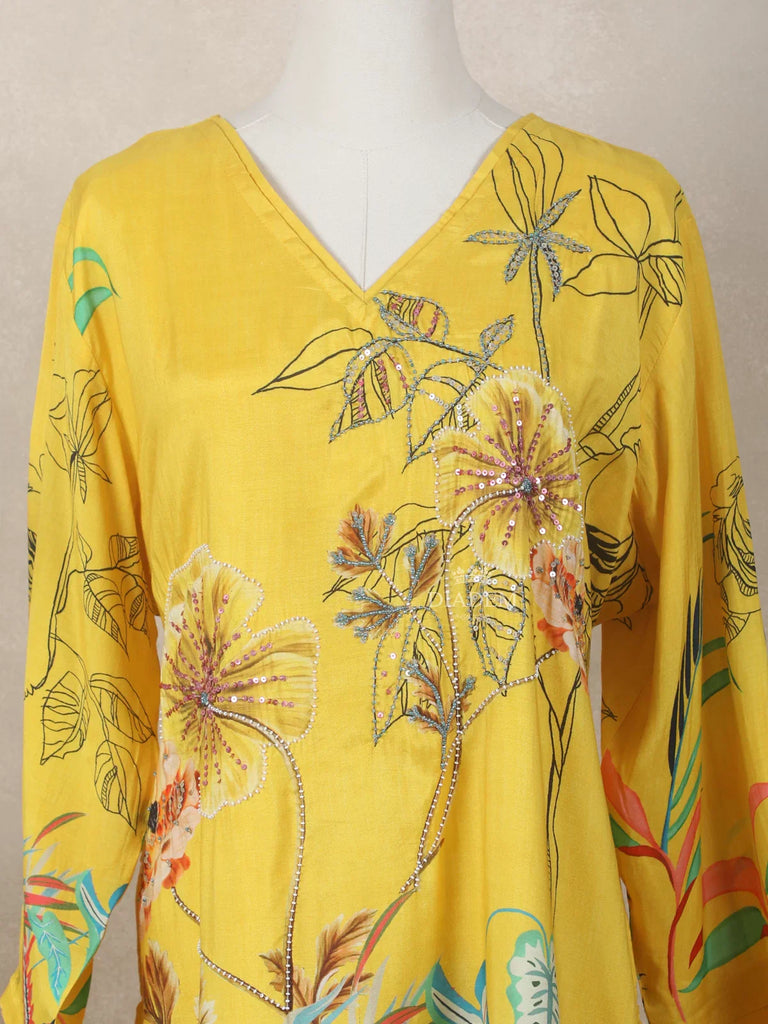 Yellow Kurti Top Crepe Adorned