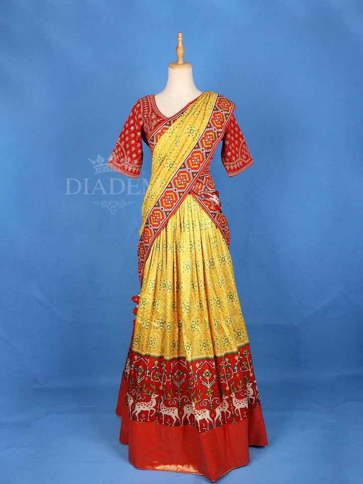 Yellow Lehenga Adorned with Floral Designs, with Matching Dupatta and Designer Blouse - Diadem