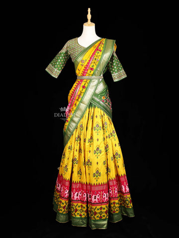 Yellow Lehenga Adorned with Floral Prints, with Matching Belt and Dupatta - Diadem