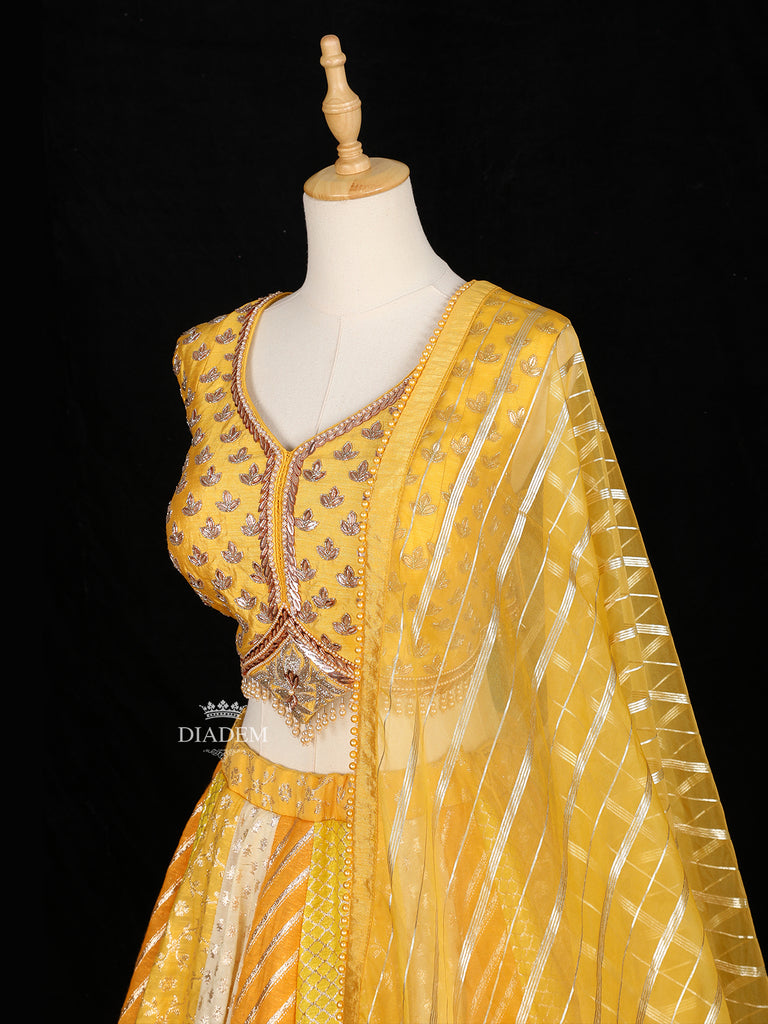 Yellow Lehenga With Panel Skirt Sleeveless