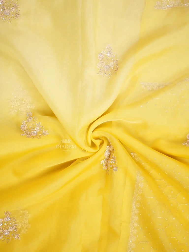 Yellow Organza Saree Floral Embroidery